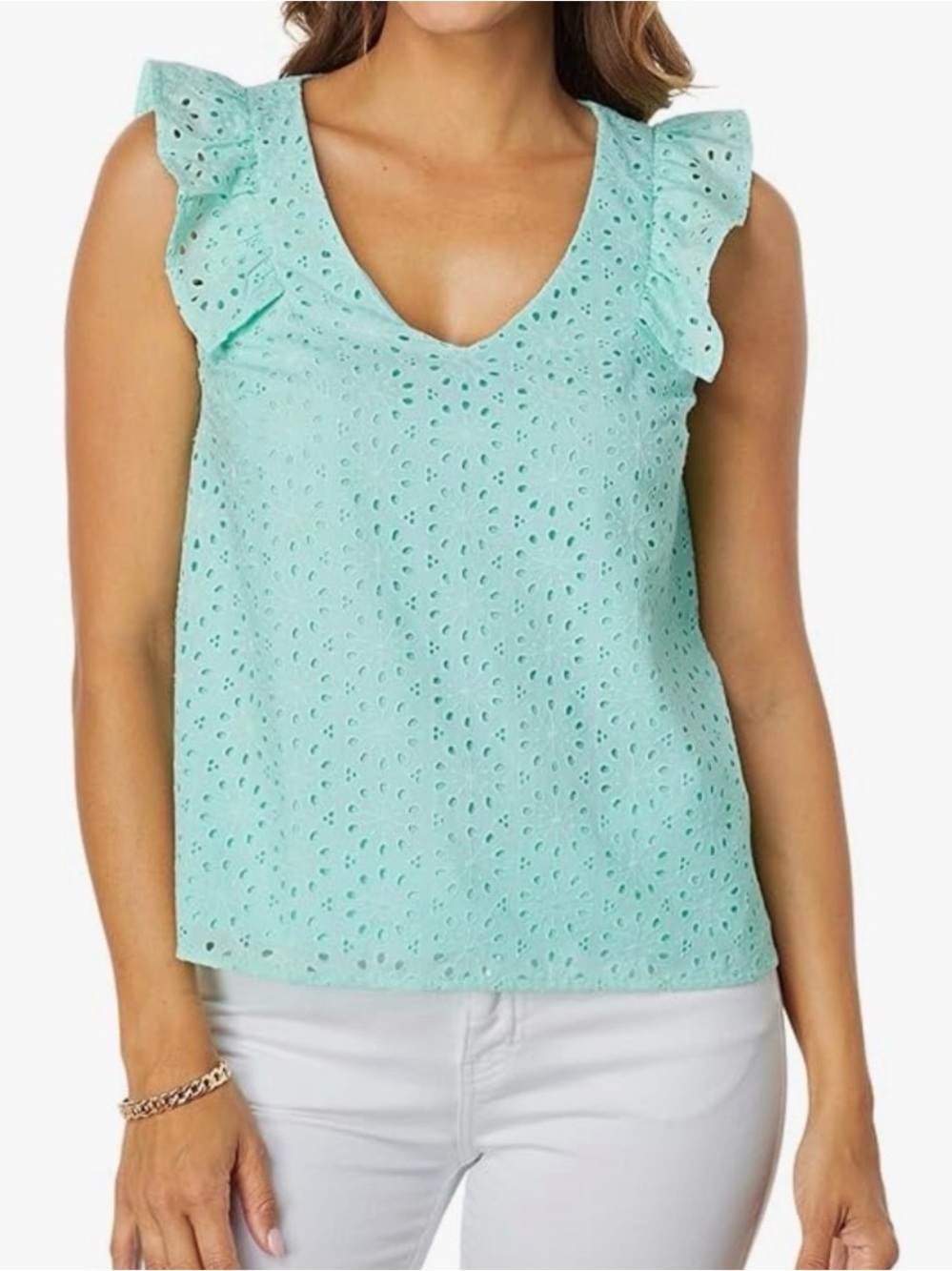 Lilly Pulitzer Sleeveless Eyelet Ruffle V-Neck Top in Mint
